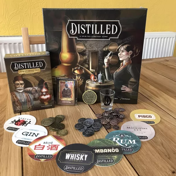 Distilled and Distilled Africa and Middle East Expansion | Craft Spirits Production & Economic Management Strategy Board Game | 1–5 Players | Ages 14+ | 90–150 Min Playtime (Rent)
