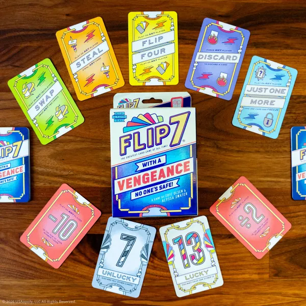 Flip 7: With a Vengeance | New Action Cards & Push-Your-Luck Expansion for Flip 7 | 3+ Players | Ages 8+ | 20 Min Playtime (Rent)