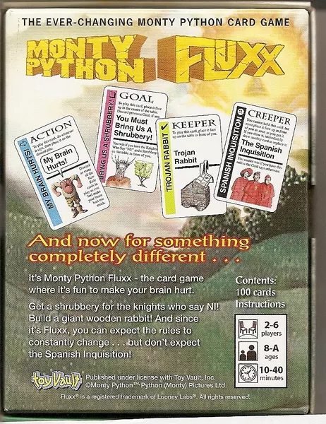 Monty Python Fluxx | Ever-Changing Rules & Monty Python Themed Party Card Game | 2–6 Players | Ages 8+ | 10–40 Min Playtime (Rent)